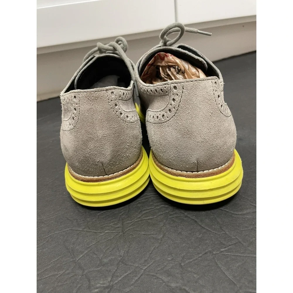 Cole Haan Preppy Lunargrand Lunarlon  Suede Gray Yellow Men Oxford Shoes Sz 12 M